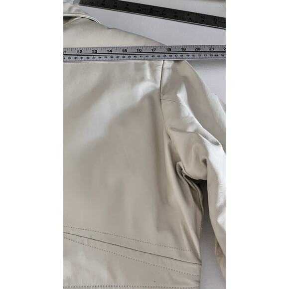 Women Leather Jacket Cream Genuine Leather Moto Zip In/Out Lining Pockets SZ L - Picture 13 of 14